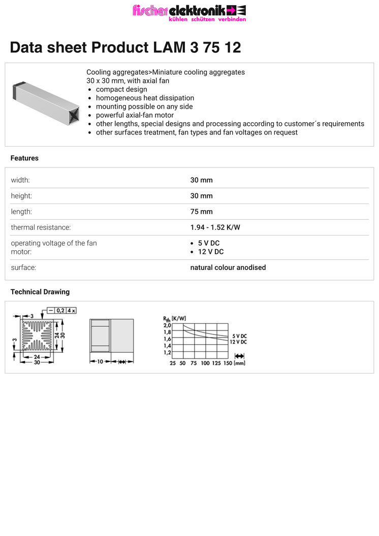 LAM-3-75-12 | 軸流ファン付 ヒートシンク | Fischer Elektronik
