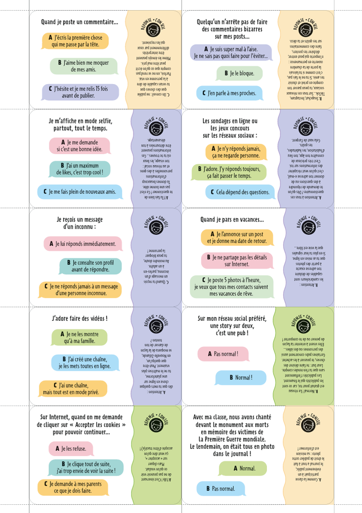 Jeu de cartes gratuit. Internet. Réseaux sociaux. PDF gratuit. Réseaux sociaux. Cyberharcèlement. Jeux vidéos. Désinformation. Adolescents. Enfants. Danger numérique. Outils gratuits.