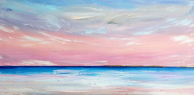 tableau-horizontal-rose-bleu-marine-ocean-coucher-soleil-acrylique-Audrey-chal-artiste-peintre-francaise-charente-maritime