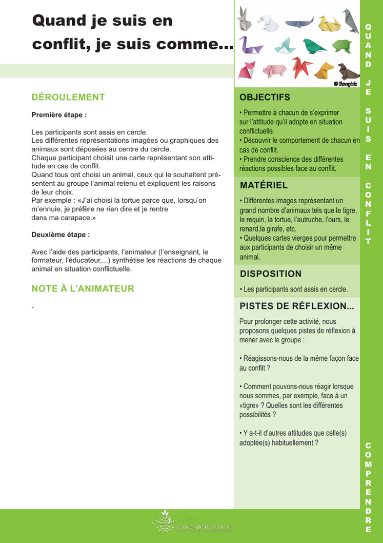 Gestion de conflit acitivités jeux gartuits. Université de paix. CNV. Violence. Communication. 35 fiches d'activités gratuites. PDF GRATUIT. Yasmine Dogot.