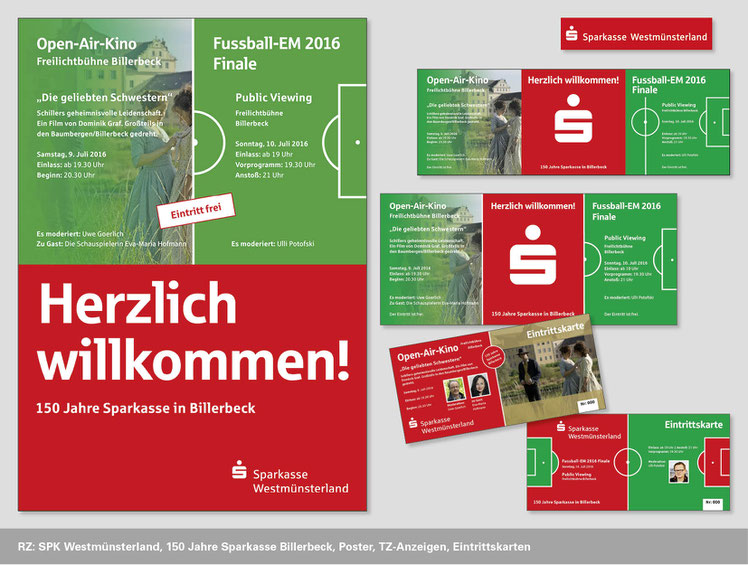 Image Design für die Sparkasse Westmünsterland, Plakat, Anzeigen, Eintrittskarten. Funkenflug Design Münster.