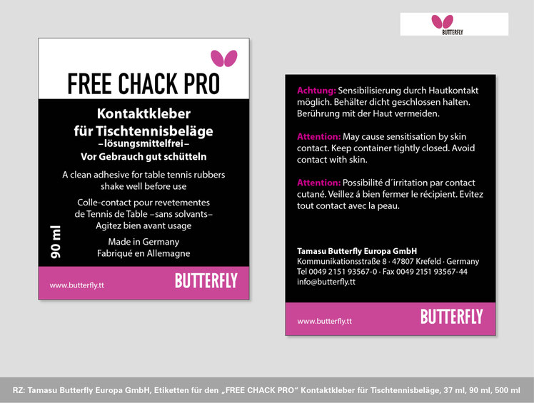 Image Design. Neugestaltung Gebrauchsanweisung FREE CHACK PRO Kontaktkleber für Tamasu Butterfly Europa GmbH. Funkenflug Design Münster.