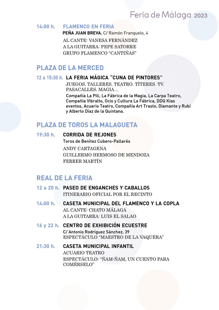 Programa de la Feria de Malaga