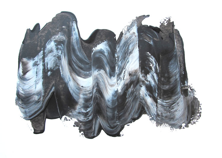 Vague, 2022. Acrylique écrasé sur papier, 20x30 cm.