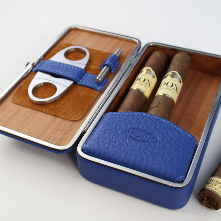 Zigarren Etui aus Leder und Zedernholz / Cigar case - F. HAMMANN 