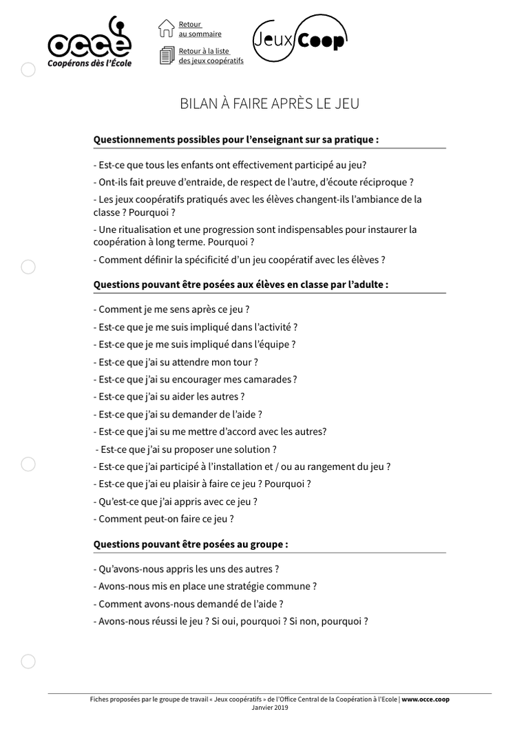 Classeur de jeux de coopération. Jeux coopératifs gratuits. PDF gratuit. OCCE. Confiance en soi. Entraide. Connaissance de soi. CPS. Compétences psychosociales. Philosophie pour enfants.