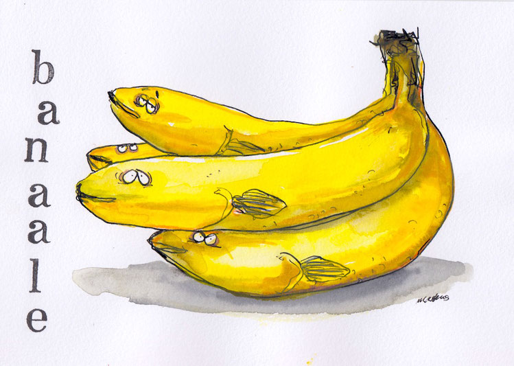 Eine Kreuzung aus Bananen und Aalen nennt man Banaale.