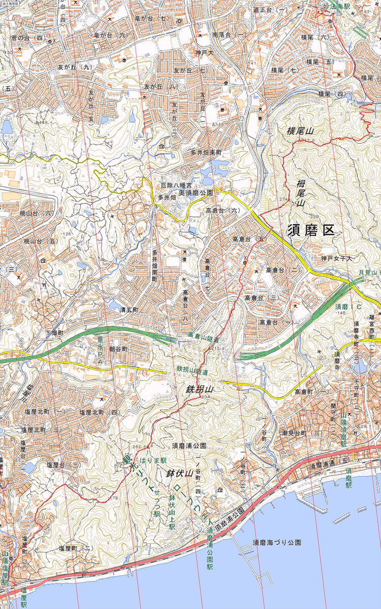 六甲山縦走 塩屋~妙法寺ルート図