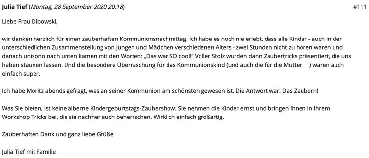 Idee Kommunion Feier Unterhaltung Kinder Zauberina