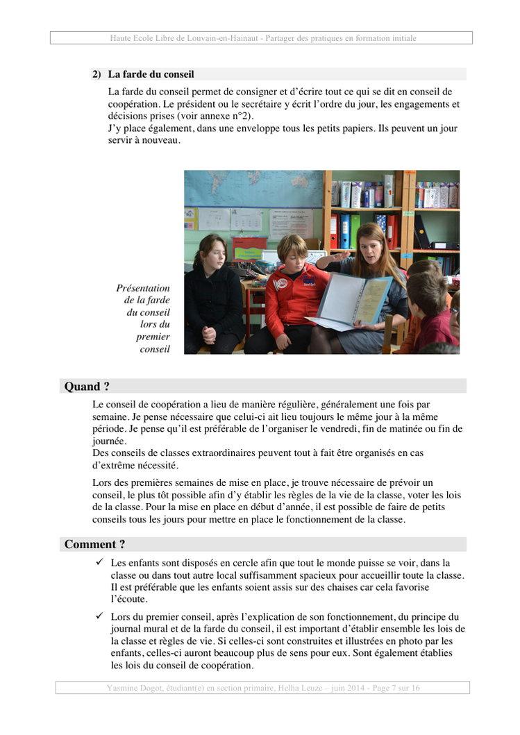 Conseil de coopération. Pédagogie Freinet. PDF GRATUIT. Yasmine Dogot.