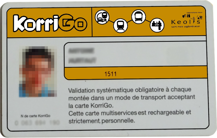 Vue d'artiste des cartes KorriGo qui seront émises par le réseau KSMA à compter de 2018.