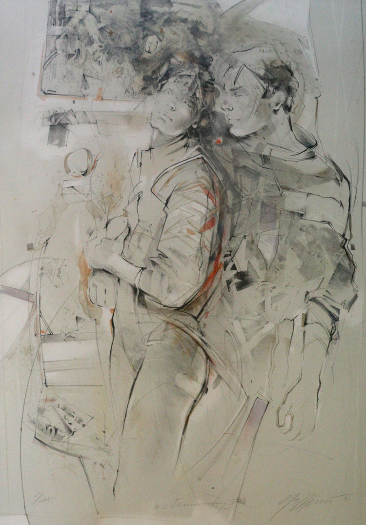 Umarmung, (Original-Grafik) 60 x 80 cm
