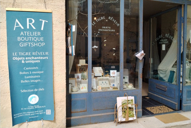Devanture de l'Atelier-Boutique "Le Tigre Rêveur", 61 Rue Leyteire à Bordeaux, près des Capucins