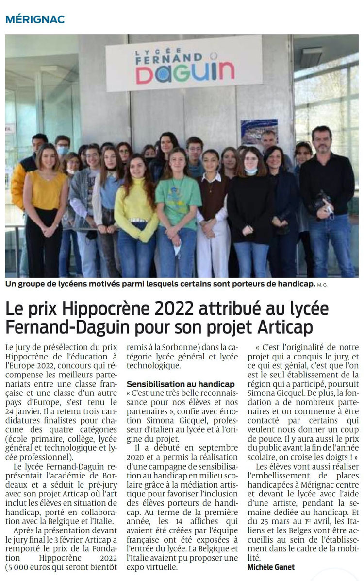 Article paru dans le quotidien Sud Ouest le 11-02-2022