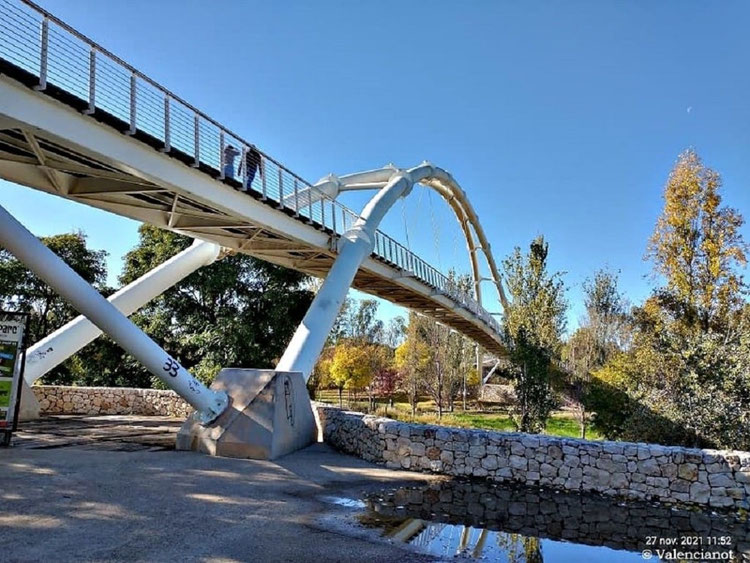 El "puente de Bioparc"en realidad es una pasarela de acceso principal al zoológico de Valencia, que fue construida entre 2006 y 2007 sobre el antiguo cauce del río Turia.