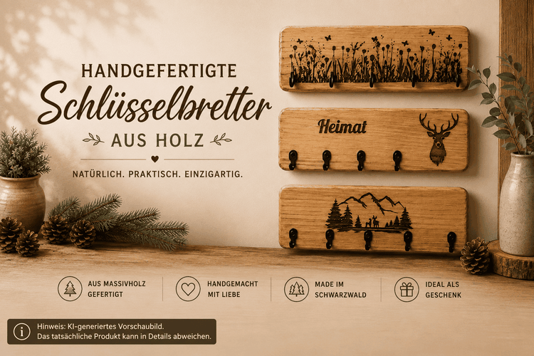 Handgefertigte Schlüsselbretter mit Haken oder Magnethalter aus Holz im Landhausstil und Schwarzwaldstil