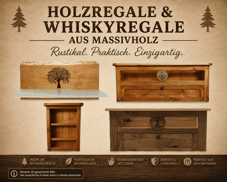 Handgefertigte Wandregale & Whiskyregale aus Holz im Landhausstil und Schwarzwaldstil 