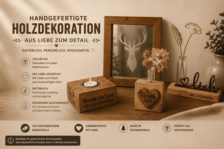 Handgefertigte Tischdekoration & Wanddekoration aus Holz im Landhausstil