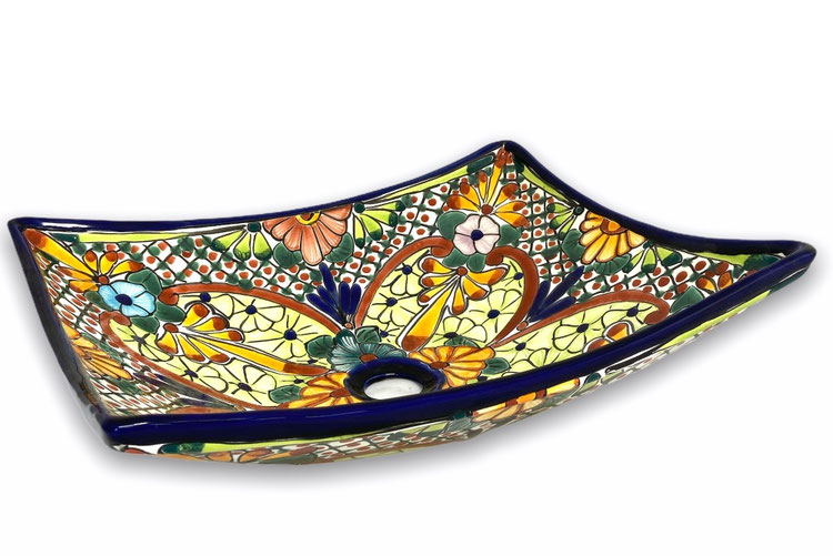 Quadratische Waschbecken aus Mexiko - handbemalt und bunt - Burro Azul