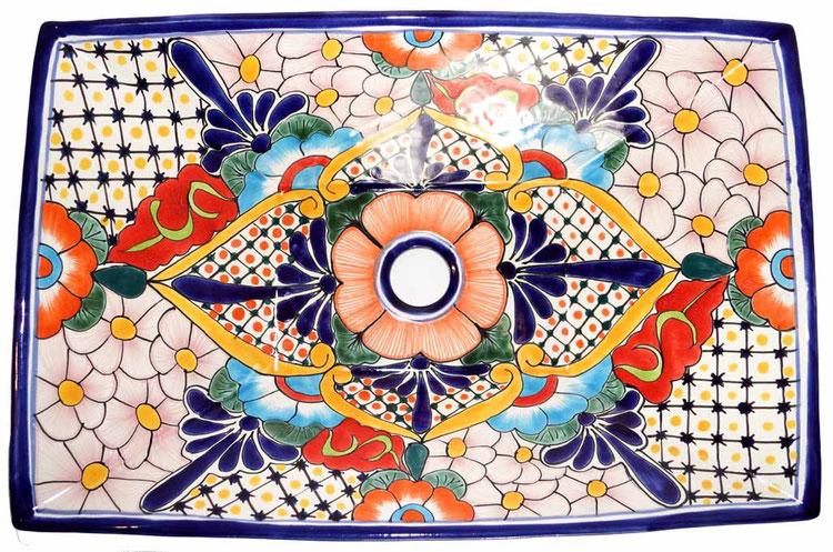 Rechteckige Waschbecken aus Mexiko - handbemalt und bunt - Burro Azul