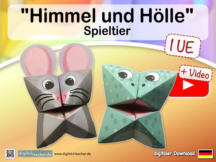 "Himmel und Hölle" Spieltier Tier Maus Frosch Origami falten Unterrichtsmaterial Arbeitsblatt