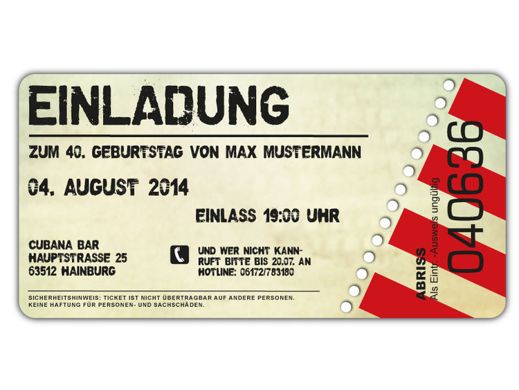 Einladungskarten als Ticket Geburtstag Vintage - exklusivedrucksachen