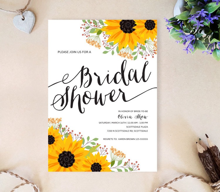 Sunflower Bridal Shower Invitations LemonWedding