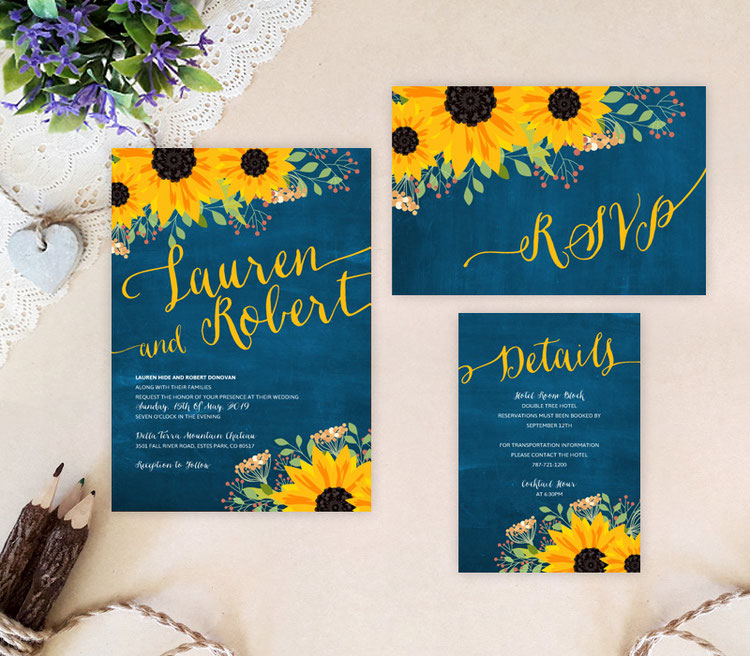 Sunflower Themed Wedding Invitations LemonWedding