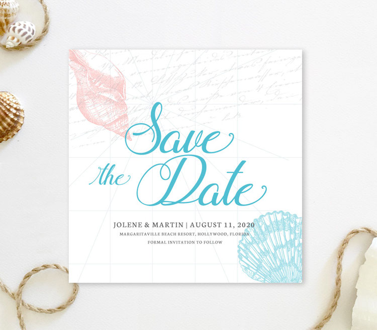 Seashell save the date cards - LemonWedding