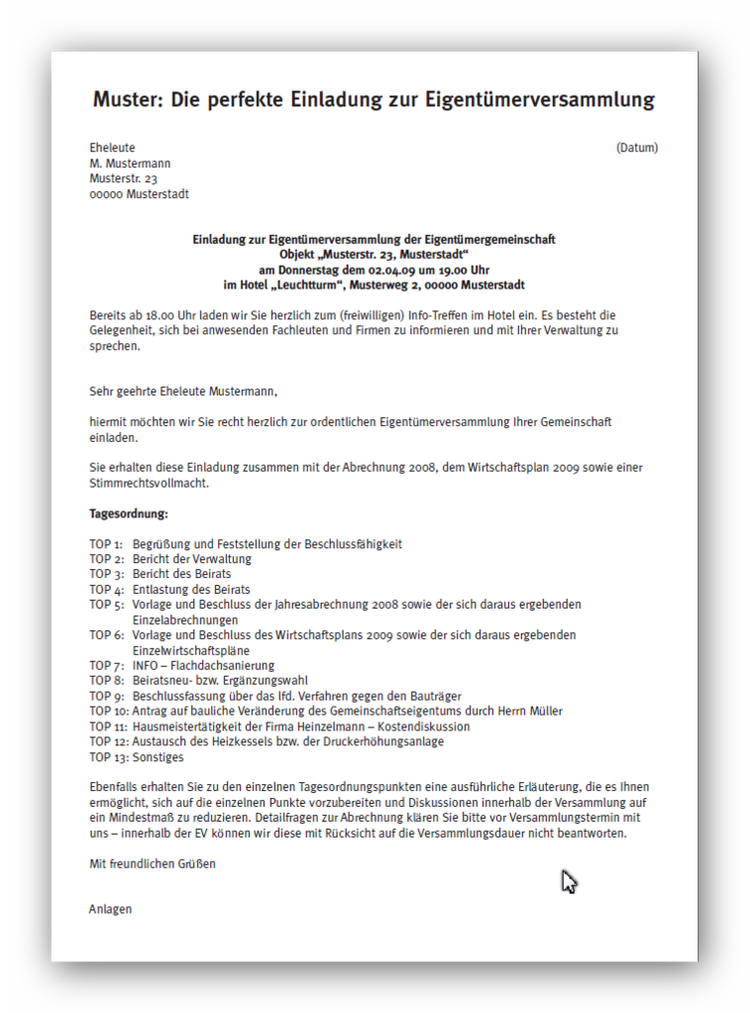 Muster-Einladung Eigentümerversammlung - Der Online-Shop für Hausverwaltungen