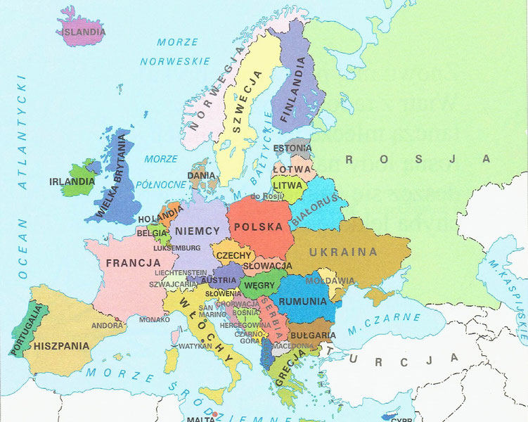 Mapa Europy Państwa Po Polsku Polska w Europie - eduwczesnoszkolna