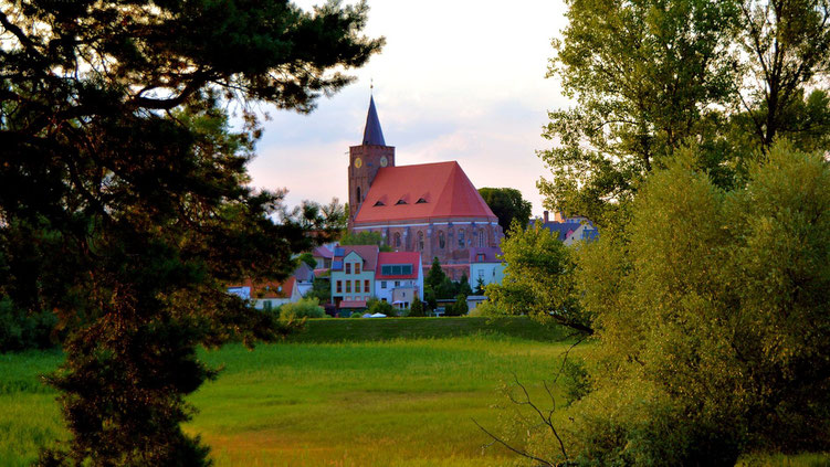 Blick vom Oderdamm zur Fürstenberger Kirche