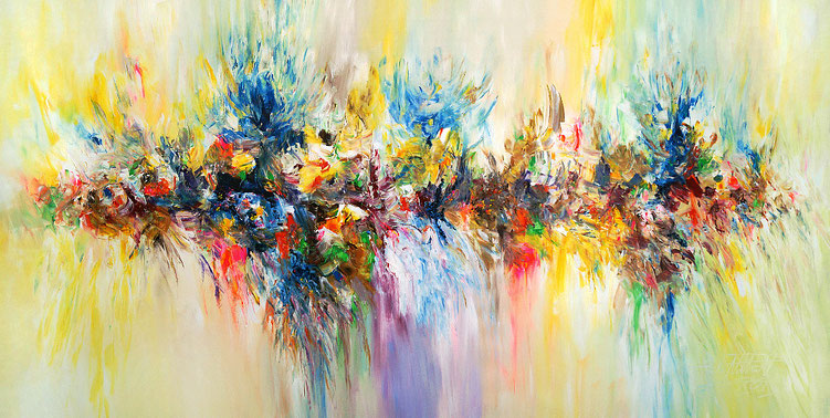 Großes, abstraktes Gemälde. Moderne Malerei in lebendigen Farben. 