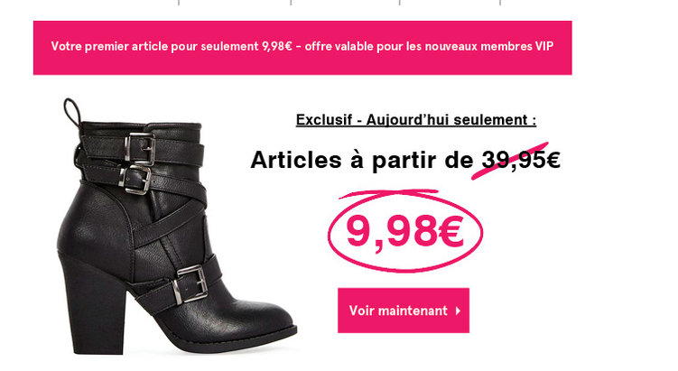 Les chroniques de Sandrine.fr : Mon bon plan du jour : 75% de réduction : sur le site Justfab pour tous les nouveaux clients soit une paire de chaussures à 9.98€ au lieu de 39.95 €