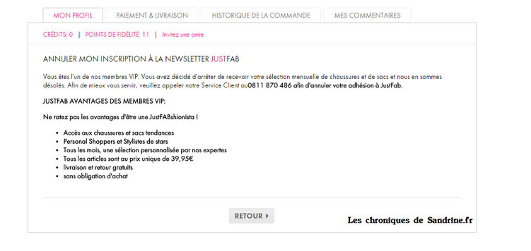 Justfaux pas, l'abonnement caché de Justfab - Les chroniques de Sandrine.fr