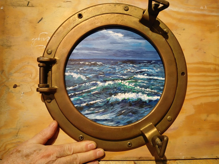Bullauge, antik , mit Acrylgemälde