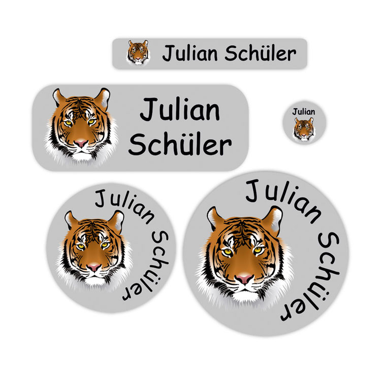 Schulstarter-Set - Motiv: Sibirischer Tiger - verschiedene Namensaufkleber, Stifteaufkleber, Mini Dots Aufkleber, hochwertige, umweltfreundliche PVC-freie Folie