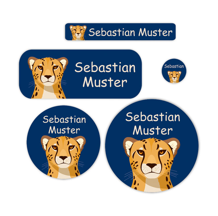Schulstarter-Set - Motiv: Gepard - verschiedene Namensaufkleber, Stifteaufkleber, Mini Dots Aufkleber, hochwertige, umweltfreundliche PVC-freie Folie
