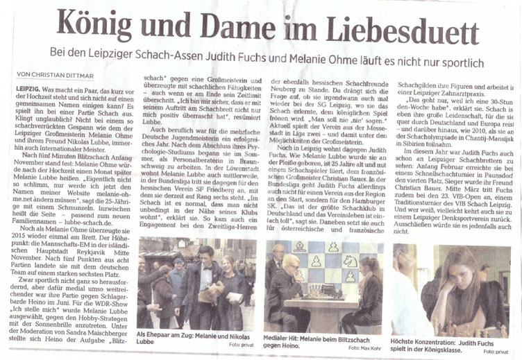 Zeitungsartikel über Melanie Lubbe und Judith Fuchs vom 18.02.2016 in der Leipziger Volkszeitung