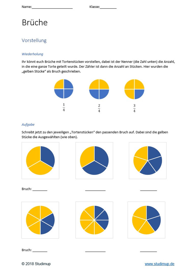 Gemischte Brüche Arbeitsblatt
 Arbeitsblätter zu gemischten Brüchen Studimup
