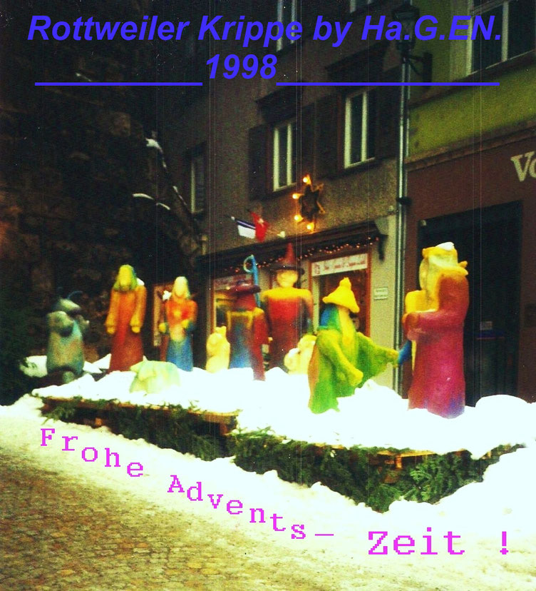 Rottweiler Weihnachtsmarkt 1998 Krippengestaltung im Auftrag der Stadt im Jugendatelier Neckartal hergestellt ,gestaltet ! Material .Betonfiguren !