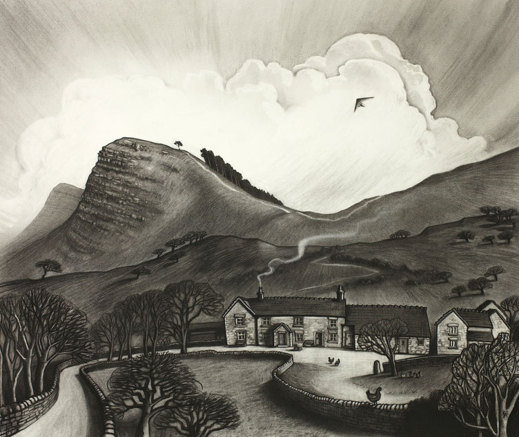 Clare Allan charcoal, Edale, Mam Tor, Back Tor