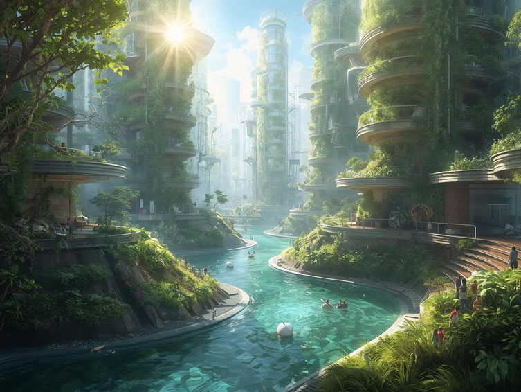 Futuristische Paradies Stadt. Eine Vision von LunArtic Paradise by Azuna. Gemeinsam können wir das Paradies Wirklichkeit werden lassen.