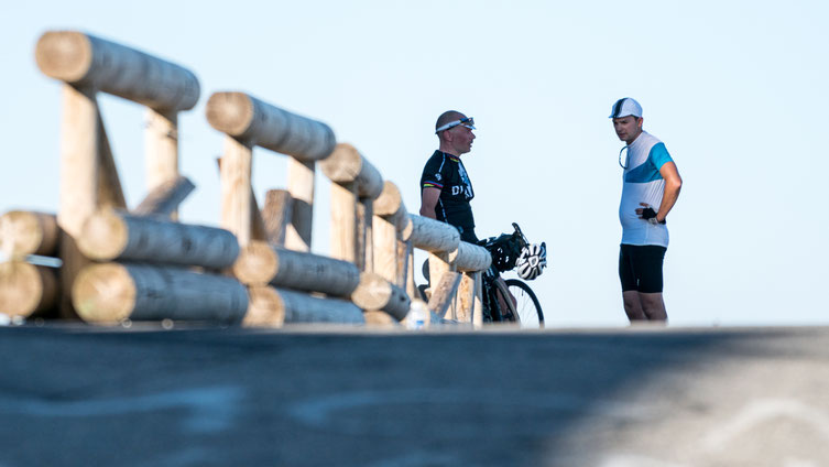 Two cyclists on top Mont Ventoux in Provence