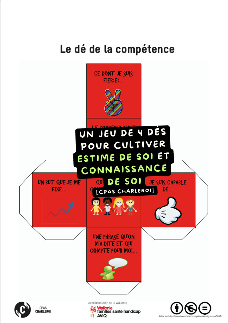 L'estime de soi en 3 D. Jeu de dés CPS. Outil gratuit en PDF. Estime de soi. Connaissance de soi. Appartenance au groupe. Philosophie pour enfants. Compétences psychosociales. CPS. CPAS Charleroi. PDF gratuit.