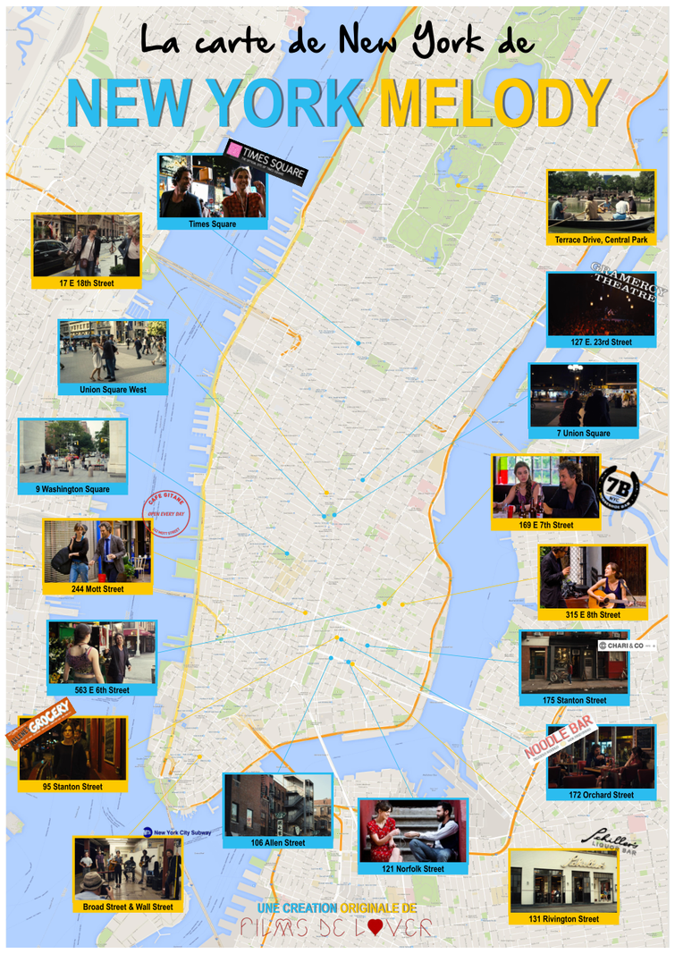 carte des lieux de tournage de new york melody map of filming location of begin again movie new york