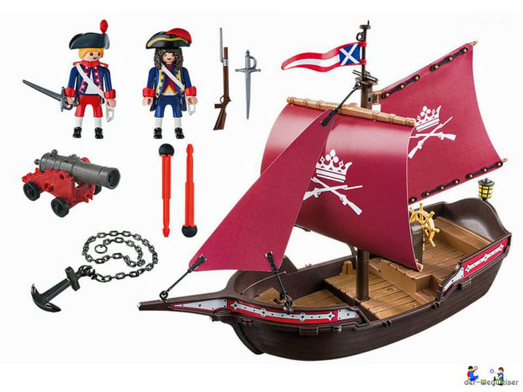 Im Paket Playmobil 5683 ist ein Kanonensegler mit zwei Soldaten und eine Kanone enthalten.