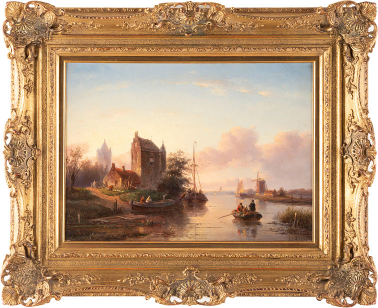 te_koop_aangeboden_een_schilderij_met_een_zomers_rivierlandschap_van_de_schilder_jan_jacob_spohler_1811-1866_hollandse_romantiek