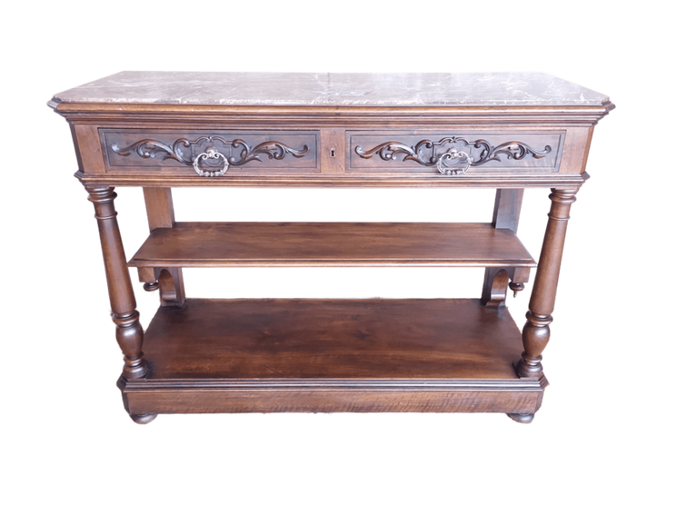 CONSOLE IN NOCE PIANO MARMO ORIGINALE DI EPOCA XIX SECOLO NAPOLEONE III FRANCIA RESTAURATA