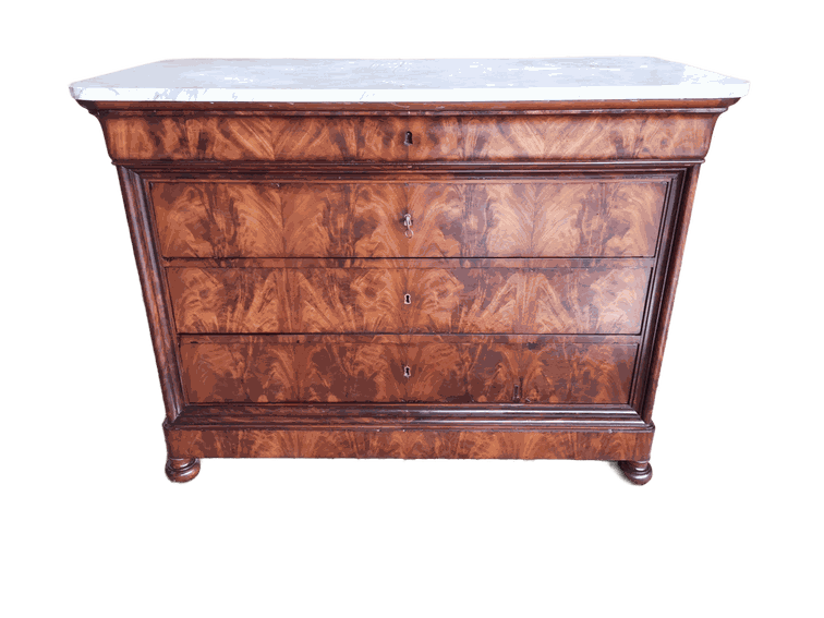 CASSETTONE CAPUCCINO IN MOGANO LUIGI FILIPPO PIANO MARMO ORIGINALE EPOCA XIX SECOLO RESTAURATO